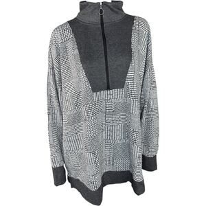 Cuddl Duds Comfortwear Half-Zip‎ Henley Pullover CharclWoodBlock 1X NWOT Fall